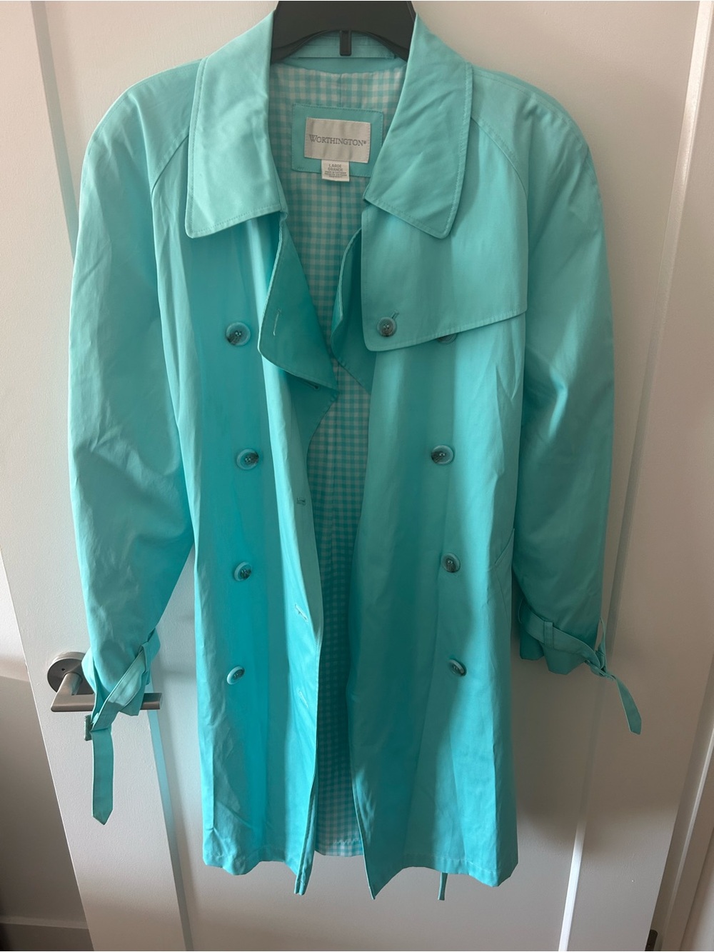 Worthington Teal Double-Breasted Trench Coat